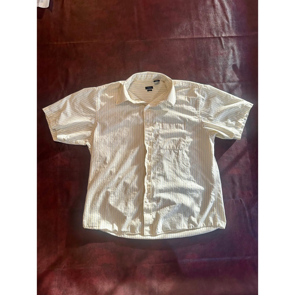 Van Heusen Studio Mens Large Yellow Blue Striped Short Sleeve Button Down Shirt